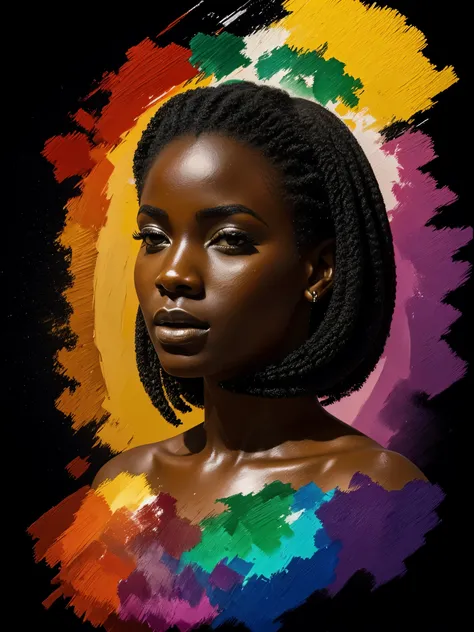 imagem de rosto de uma mulher negra estilo roupas africanas, Dispersion using paints, fundo de quadros dinamicos de imagens originais africanas