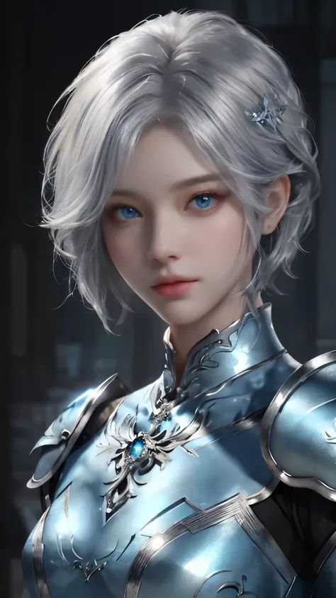 a close up of a woman in a silver and blue dress, chengwei pan on artstation, by Yang J, detailed fantasy art, stunning character art, fanart best artstation, epic exquisite character art, beautiful armor, extremely detailed artgerm, detailed digital anime...