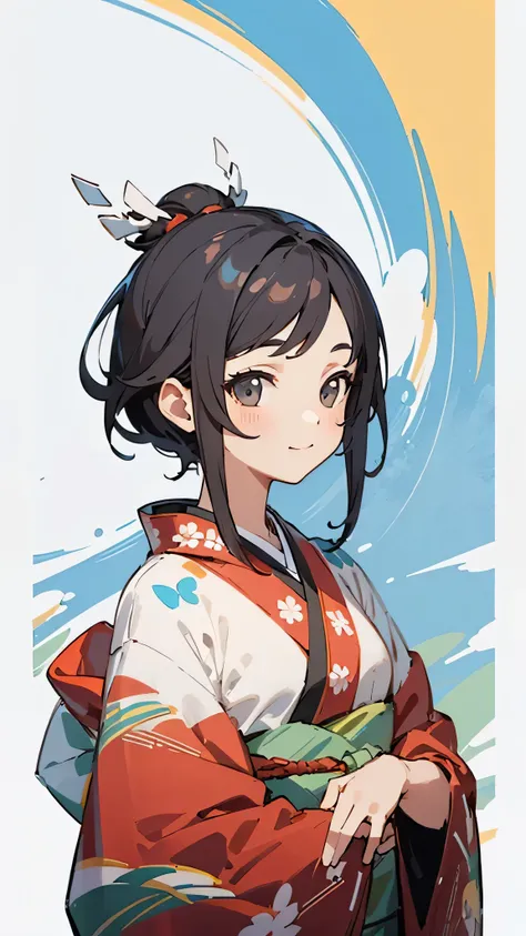 (Beautiful high quality illustrations:1.2), (kawaii girl:1.0), (1 girl, alone:1.0), (short black hair:1.0), (red kimono, Tsubaki pattern:1.0), (Smile:0.6), (Upper body:1.0), (super detailed, high resolution:1.0),