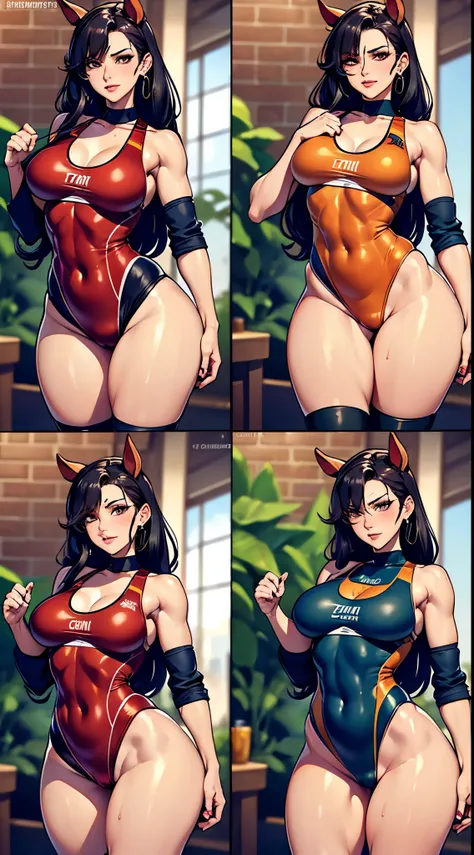 ((tmasterpiece,Best quality)),k hd,[[[[Complicated details]]]],Cinematic,realistically, Best quality,tmasterpiece,超高分辨率,(realistically:1.4)，(Sexy toned mom wearing very high-cut and high-waisted red micro one-piece swimsuit:1.5)，Twist braids，(Toned muscula...