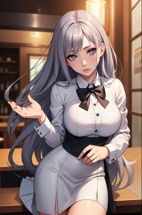 sakuyarindou768 (Wearing business outfit,formal jacket,neck tie, tie,white shirt, skirt, heels,High waist Skirt)( big perfect round breasts,hourglass body, thin waist,btpt-fc,Photo realistic, (hyperrealistic:1)beautiful, masterpiece, best quality, extremel...