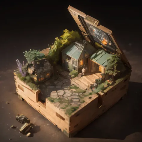 3598年Mars realistic model, (split ends, original photo, best quality, masterpiece:1.4),Steampunk Cyberpunk 6820 City,(CyberpunkMars light:1.3), Mars (related to land),(in a small nature box:1.3),Isometric, small nature, landscape on foundation,landscape,