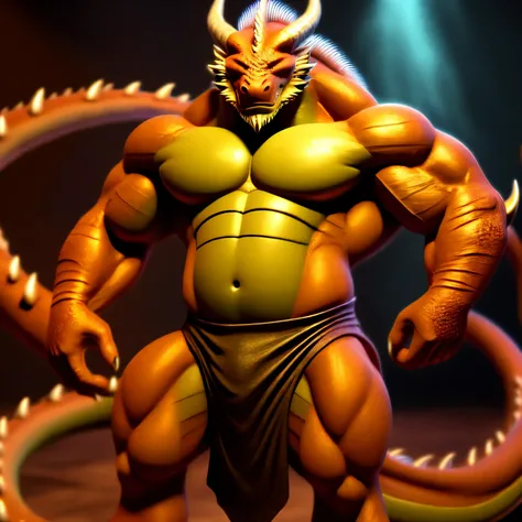 dragon king, male dragon, big muscle, musclegut, big dick, full body image, loincloth, nude