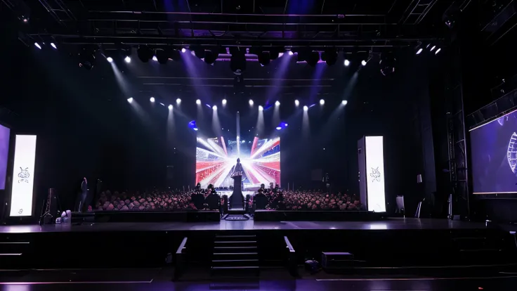 atmosphere，high quality，Concert scene，The stage scene is built with a cubic LED display