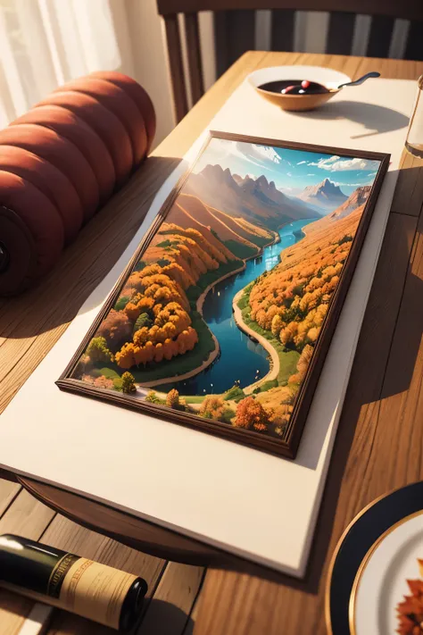 The red wine bottle, placed horizontally on a table, is a miniature replica of a breathtaking landscape. Revealed in its elegant glass casing, reality transforms into a super-large map of exquisitely crafted landforms. Vineyards draped in lush green foliag...