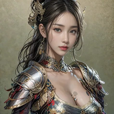 realistic portrait, high resolution, soft light,1 lady, only, Full body image, slender figure, beautiful butt, sparkling skin, overflowing, exposed breasts.., (Highly detailed faces), Chinese armor