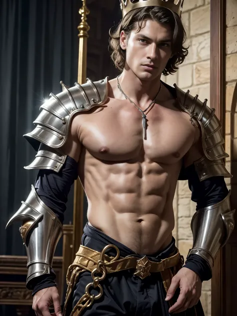 Photorealistic, ((best quality)), ((masterpiece)), (detailed), masculine portrait of a young dark medieval prince, 18-year-old male models, handsome, tall, cute looking, evil look, dark look, powerful, young male, handsome model, clean shave, silver eyes. ...