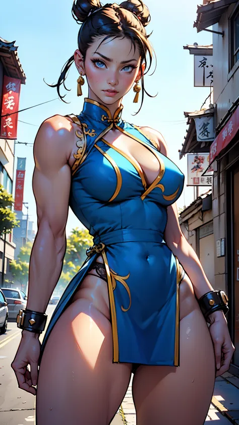 create a hyper-realistic masterpiece, sexy realistic body, (chun-li), cinematic, photorealistic, photogenic, goddess of beauty, ...