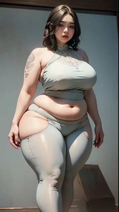 ((best quality)), ((masterpiece)), (detailed), perfect face, araffe woman in a polite gamis walking in dark room, thicc, she has a jiggly fat round belly, bbwchan, wearing gamis formal, skinny waist and thick hips, widest hips, her belly is fat and round, ...