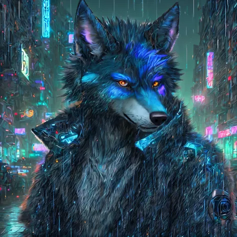 award winning beautiful portrait commission of a male furry anthro blue wolf fursona with a tail and a cute beautiful attractive...