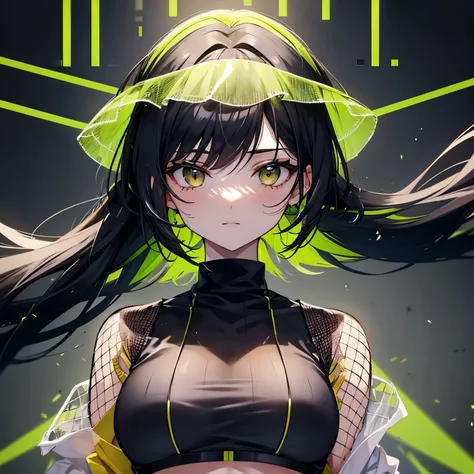 female　Black hair with yellow-green mesh　