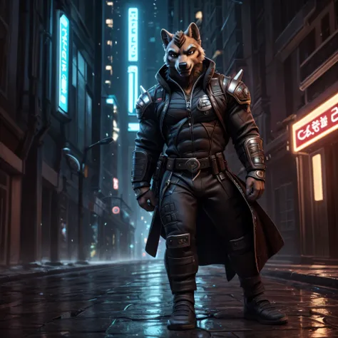 hi resolution image of a samurai in black (samurai techwear: 1.4, cyberpunk), puddles highly detailed, night hyper-realistic, masterpiece dramatic cinematic, lighting out of focus background, reflections in with city street background, bladerunner armor,Re...