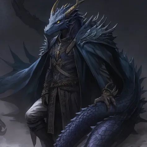 alone, male, human dragon, dark purple scales，there are white horns, hunter equipment