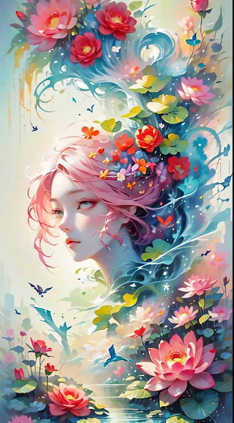 official art，unity 8k wallpaper，Super detailed，Beauty and Aesthetics，masterpiece，best quality，（tangled，mandala，tangled，entangled），（Fractal art：1.3），1 girl，pink hair，green eyes，The content is very detailed，Dynamic angle，cow boy shooting，Chaos in its most be...