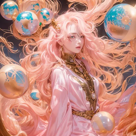 Peach Velvet Series，Peach-colored flull颜色，enamel，agate，A flesh-colored world，Blood Blue Maiden 32k（masterpiece，HD，Aoyama Pond，Ultra high quality，32k）Bright pink long flowing hair，blood pool，Ziddink， a color，Grumpy （After greeting）， （Linen scarf）， fighting ...