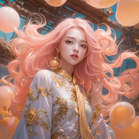 Peach Velvet Series，Peach-colored flull颜色，enamel，agate，A flesh-colored world，Blood Blue Maiden 32k（masterpiece，HD，Aoyama Pond，Ultra high quality，32k）Bright pink long flowing hair，blood pool，Ziddink， a color，Grumpy （After greeting）， （Linen scarf）， fighting ...