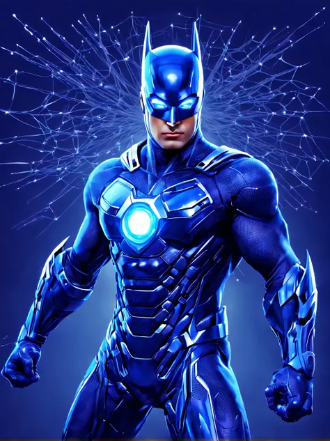 Neural network art, Highly accurate and clear night image (Hero:1.5055) from the world of neural networks, neural network worlds, (the great Hero of the neural network:1.455), (night Hero:1.455) Another world, (a Hero in a superHero costume and with a weap...