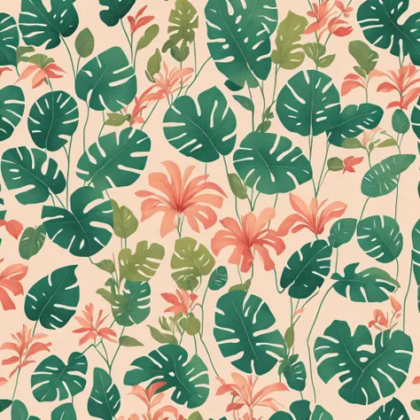 Botanical Prints, Beige cake, pale pink, tropical plants