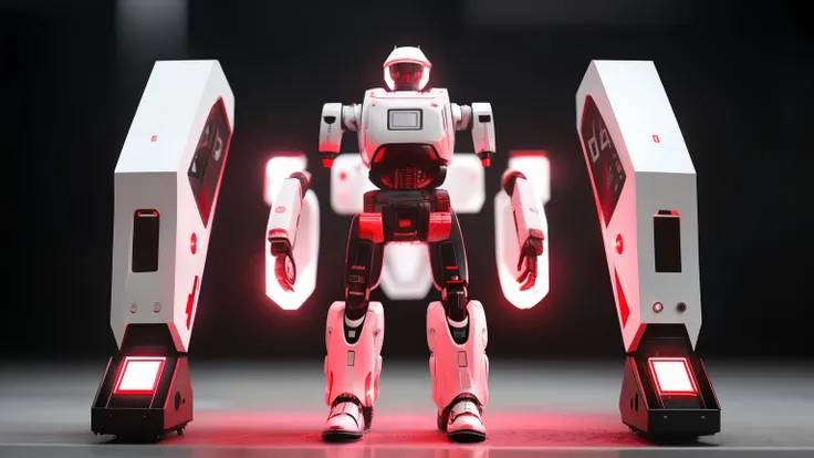 white future technology,hello robot,white red, 3d, magic