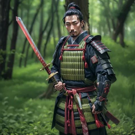 asian man in armor holding a sword in a forest, samurai portrait photo, samurai warrior, as samurai, japanese samurai, japanese warrior, samurai portrait, samurai outfit, samurai style, portrait of a samurai warrior, portrait of a samurai, epic samurai war...