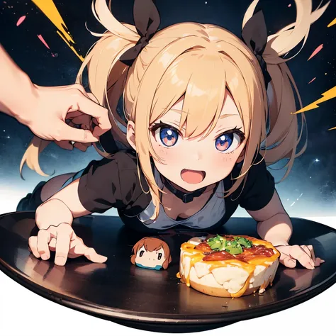 ((A flat plate with anime characters drawn on the surface)) 、The chibi girl&#39;s deformed face and playful expression、Making this dish a unique and captivating work of art。The level of detail in this image is、will be awe-inspiring。
