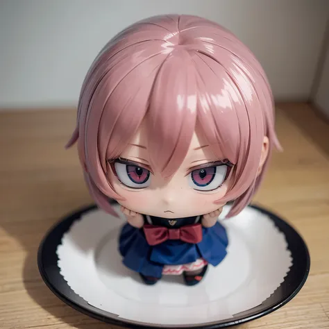 Photoreal、anime characters（chibi girl、shyness）a plate with