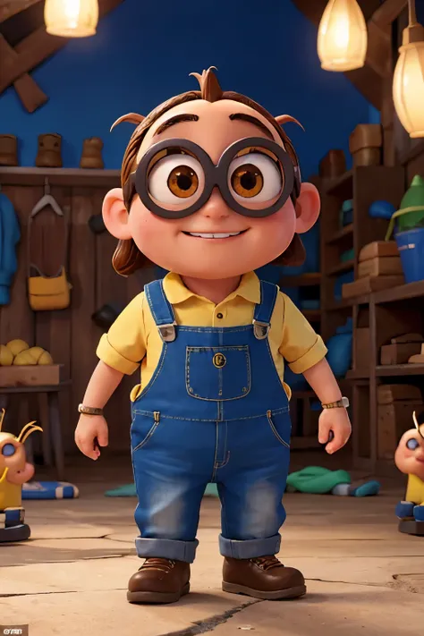 A delightful Minion character, dressed in its iconic yellow overalls, is playfully interacting with a lively swarm of ants. This high-definition, upscaled 4K image captures every intricate detail and vibrant color, bringing the Minions joyful expression an...