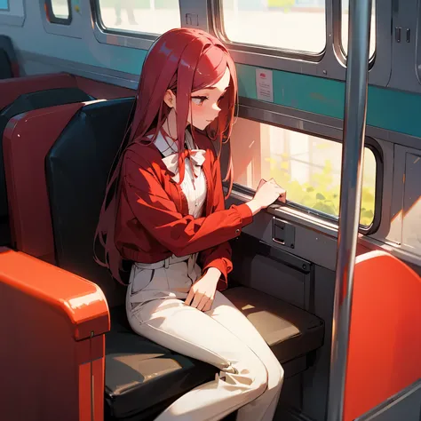 Boy fuck beautiful girl in red  at the bus