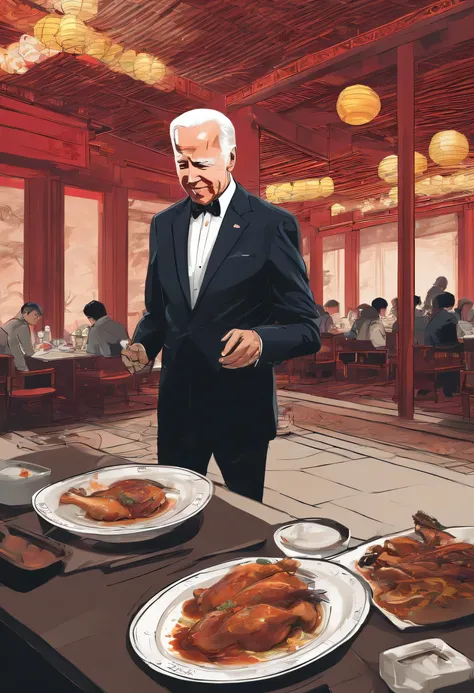 Joe Biden wore a black suit and ate roast duck at a Chinese restaurant in Beijing, China,