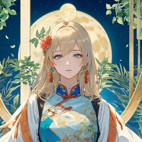 girl，Illustration of a woman wearing traditional Chinese costume，Anime aesthetic style，32k ultra hd，I blinked and missed the details.，Beautiful characters inspired by anime，Beige and Aquamarine，close-up of，clean face，clean white background，masterpiece，Supe...