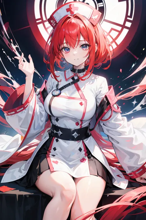 In the heart of a vibrant and three-dimensional anime realm, a cheerful nurse with fiery red hair captivates the scene. Her eyes, brimming with warmth and compassion, mirror her deep-rooted passion and fulfillment derived from her noble profession. Adornin...