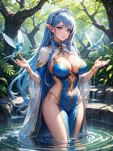 ((highest quality)),(ultra high resolution),(Super detailed),(detailed description),((best CG)),(best work of art),super precision art,amazing drawing art,(Fantasy art with precise details:1.5), (one fountain spirit:1.5),(beautiful and well-shaped face:1.5...