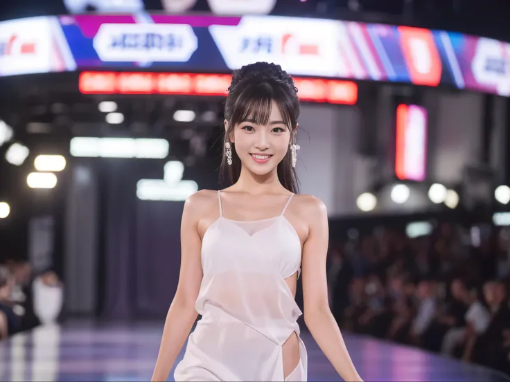 highest resolution, 4k, masterpiece: 1.3), japanese mature, women pictures, sexy: 1.1, fine eyes, slender body shape, realistic teeth, smile, double eyelid, whole body, highest quality, become familiar with, beauty,fashion show venue、Runway、walk、whole body...