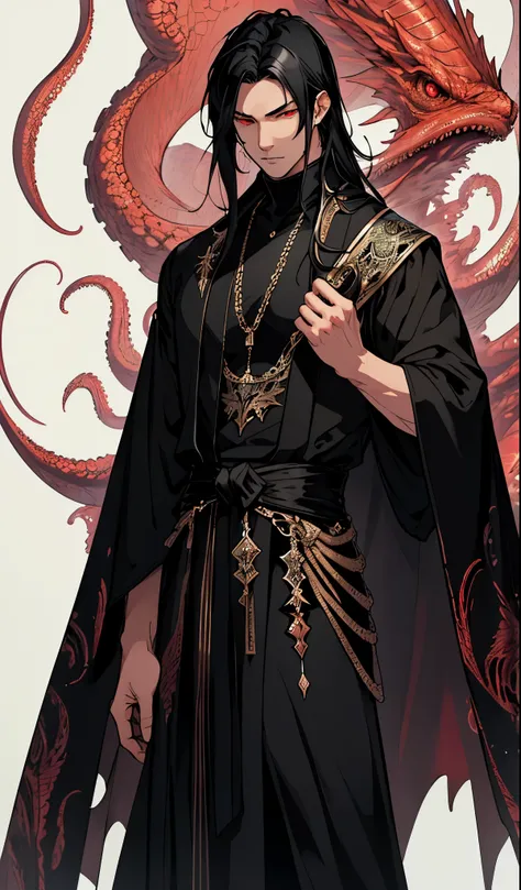 Ultra-detailed，high resolution，Ultra-detailed，Best quality，amazing，quality，Extremely detailed CG unified 8k wallpaper，tarot cards，single character，Draw a male character，He is wearing a black evening gown，black hair，he has red wings，He has red eyes，Cthulhu ...