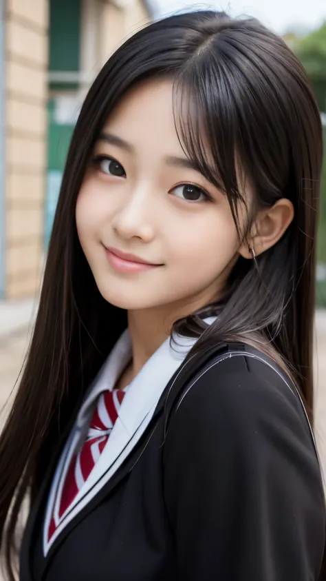 Best-quality, Masterpiece, Ultra-High-Resolution, (Photorealistic:1.4), Raw-Photo, 1girl, 15-years-old, the most famous Japanese idol, (wearing only Japanese-high-school-uniform), innocent smile, extremely cute face like the most popular Japanese idol, (((...