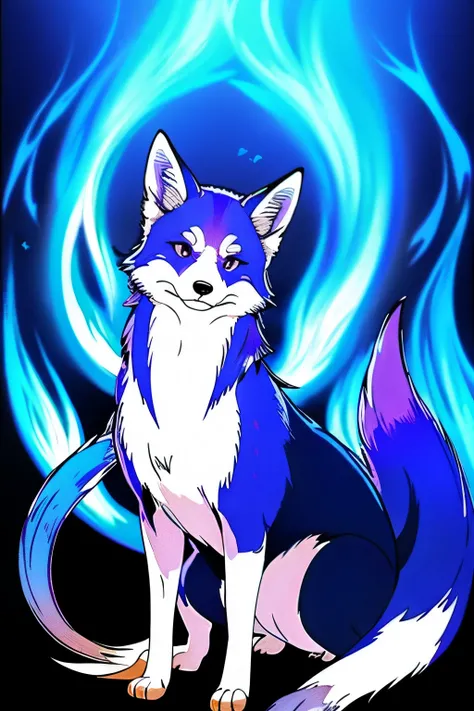 紺色の毛並みfox　background blue flame　fox　🐈‍⬛　🐩　🐊　🦚　🦊　🦊　Kyuubi　fox　Kyuubi　Kyuubi　Fox