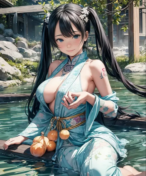 (masterpiece、最high quality、最high quality、official art、beautiful beautiful:1.2)、(1 girl:1.3)Hatsune Miku、big breasts、twin tails、adorable smile、very detailed、beauty of ancient china, charming temperament, Flowing long skirt, clean face, beautiful eyes, Surro...