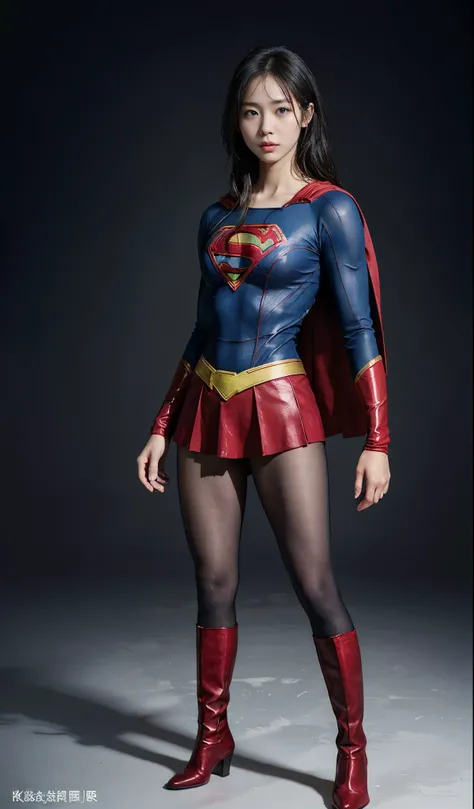 no background、(((Legally Express Your Suffering Beauty)))、((((Make the most of your original images)))、(((supergirl costume)))、(((beautiful hair)))、(((suffering)))、(((Beautiful legs must wear black tights)))、(((must wear red boots)))、((best image quality、8...