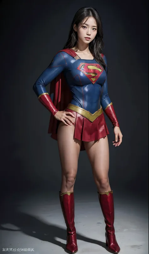 no background、(((Legally Express Your Suffering Beauty)))、((((Make the most of your original images)))、(((supergirl costume)))、(((beautiful hair)))、(((suffering)))、(((Beautiful legs must wear black tights)))、(((must wear red boots)))、((best image quality、8...