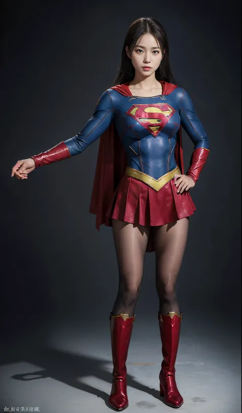 no background、(((Legally Express Your Suffering Beauty)))、((((Make the most of your original images)))、(((supergirl costume)))、(((beautiful hair)))、(((suffering)))、(((Beautiful legs must wear black tights)))、(((must wear red boots)))、((best image quality、8...