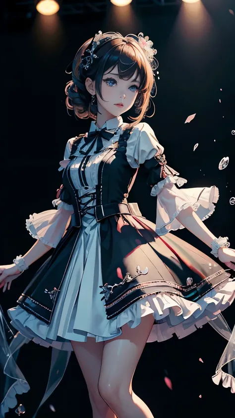 （master piece，highest quality，best quality者，official art，Cosmetology and aesthetics：1.2），1 girl、Full body portrait，clean face，stand on stage and perform solo，looking at the viewer，gorgeous lolita_dress，high details，cinematic color grade，ultra high resoluti...