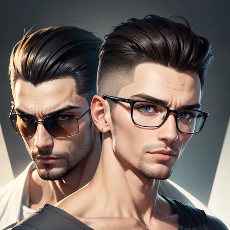 homem arafed de aproximadamente 21 anos de idade com cabelo espetado e(((dorso vestindo uma camiseta branca por baixo de uma jaqueta de couro leve e simples))), (((imagem frontal))), masculine jaw, short hair on top of his head, angular jawline, corte de c...