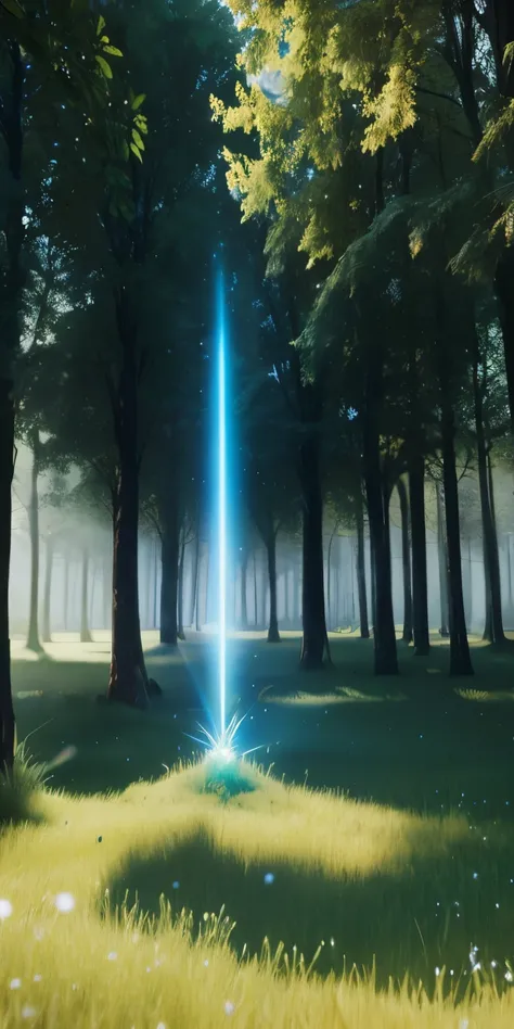 un gros plan d&#39;une herbe lumineuse dans une forêt sombred&#39;herbe, éclairage sombre, Bip de rendu 3D, Inspiré par Jessica Rossier, moteur irréel 5 lighting, moteur irréel lumen, VFX surréalistes très détaillés, lumière cinématographique volumétrique,...