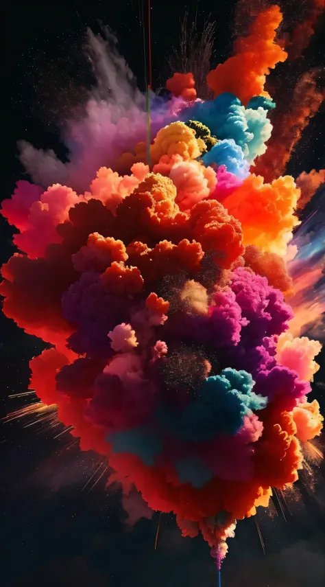 a close up of a cell phone with a colorful cloud of smoke, an explosion of colors, colourful explosion, colorful explosion, explosion of colors, color explosion, hq 4k phone wallpaper, explosion of color, hd phone wallpaper, phone wallpaper hd, beautiful i...