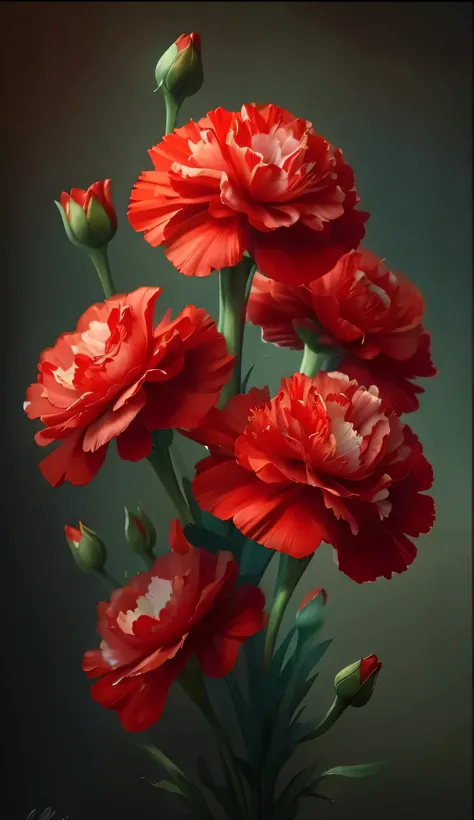 there are red flowers in a vase on a table, red flowers, red blooming flowers, celestial red flowers vibe, red flowers of different types, realistic flowers oil painting, red flower, carnation, vibrant red colors, red and white flowers, detailed flowers, b...