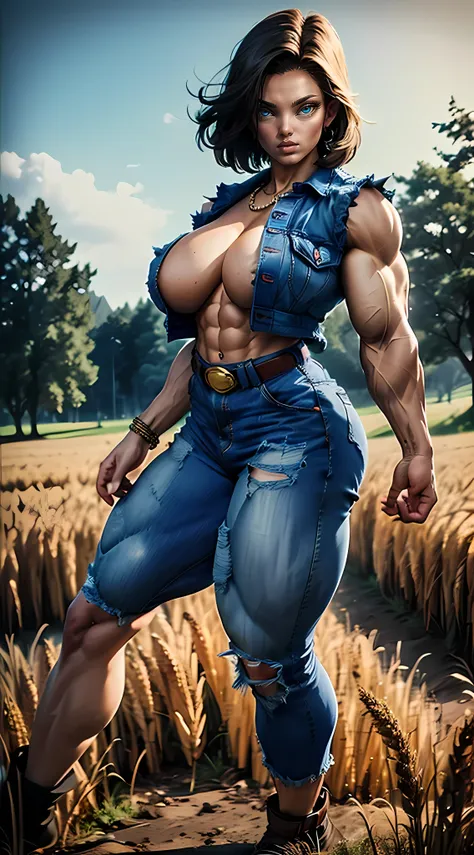  ((NSFW)), Android 18、.db、It is shown to have a rather slender figure. Lean on the wheat field and look at this、And the breeze is playing with her hair, And she touches the wheat with her hands in the morning, The weather is sunny, And she wears a ripped s...