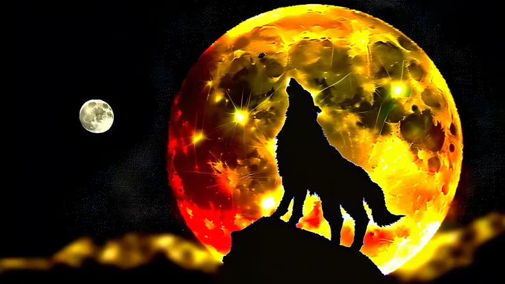 arafed Wolf howling at the moon in the dark sky, howling at the moon, the Wolf howls at the moon, Wolf howling at full moon, howling, lone Wolf, Wolf, Wolp, full moon, half Wolf, wereWolf?, Wolf, great Wolf, wereWolf, in front of a full moon, wereWolf”, fu...