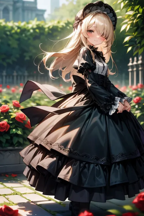 ((Masterpiece)), (Anime:1.5), ((best quality)), (RAW photo: 1.2), (Professional Photography:1.2), full body, 8K, from side, wide shot, (12 years old), ((1girl)), Textured skin, cinematic lighting, 1girl, ((Beautiful Gothic Lolita pure-white-Dresses)), (ver...