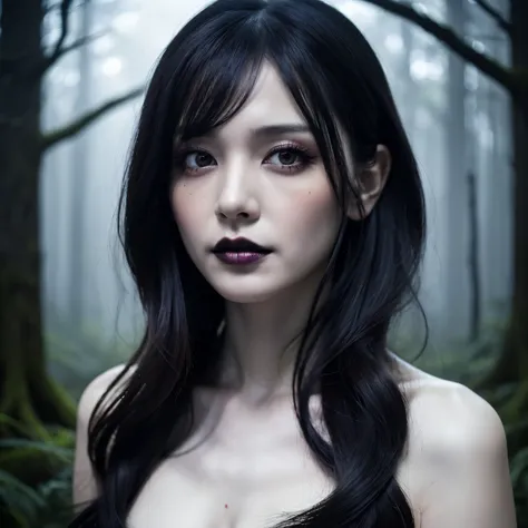 (highest quality、table top、8k、best image quality、Award-winning work、ultra high resolution)、Creepy and horror-like beauty、(zombie beauty:1.1)、(bloody face:1.2)、(very long bangs:1.1)、zombie makeup、(pure white and creepy skin:1.2)、(long hair with strong waves...