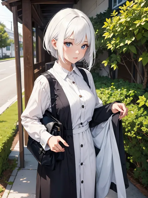 A mature girl, white hair